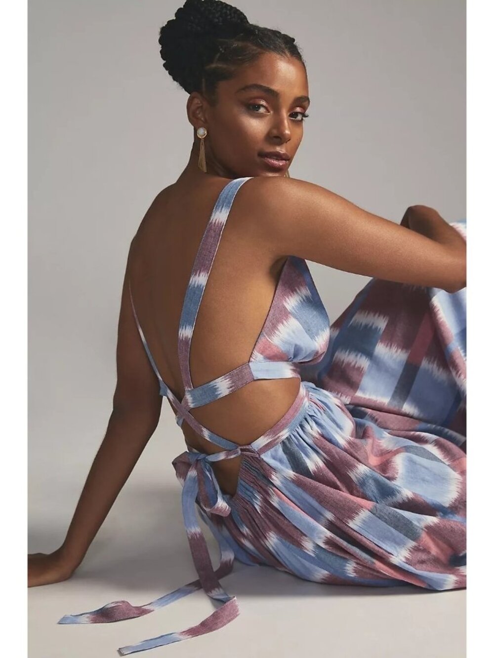Anthropologie Deep V Strappy Back Tie Midi Dress